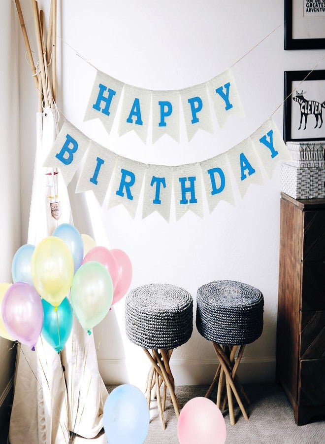 CROWNOS Blue Happy Birthday Banner, Assembled Burlap Happy Birthday Sign for Birthday Party Decorations - Image 5